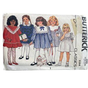 80s Butterick 3486 Sewing Pattern Sizes 2-3-4 Childrens Dress Vintage 1985 CUT